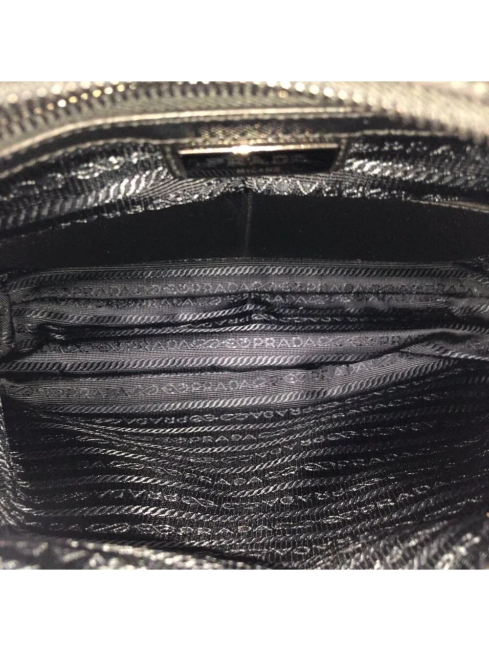 Prada Tessuto Saffiano Black Silver Nylon Leather Shoulder Bag